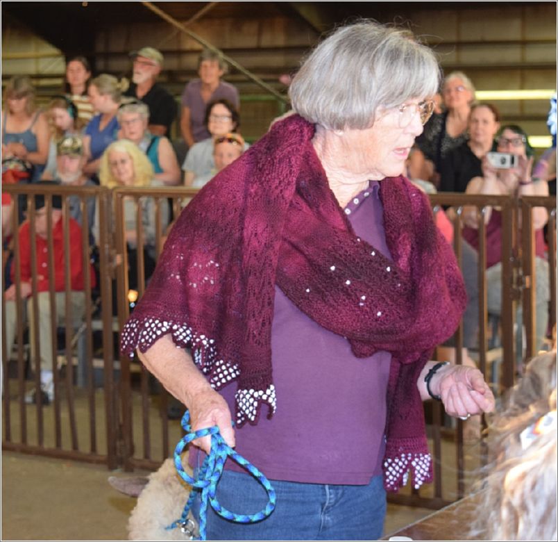 Sherrill Gipes burgundy shawl. Photo: Peggy Lundquist.
